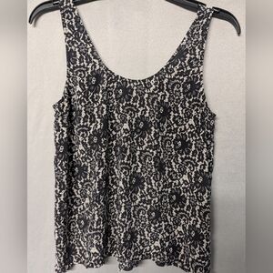 Joie Silk Black & White Lace Pattern Floral Scoop Tank Size XS
